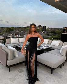 Strapless Bandage Fringe Panel Dress