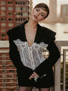 Lace-Splicing Blazer-Style Long-Sleeve Mini Dress