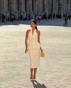 Halter V-Neck Backless Top & Straight Skirt Set