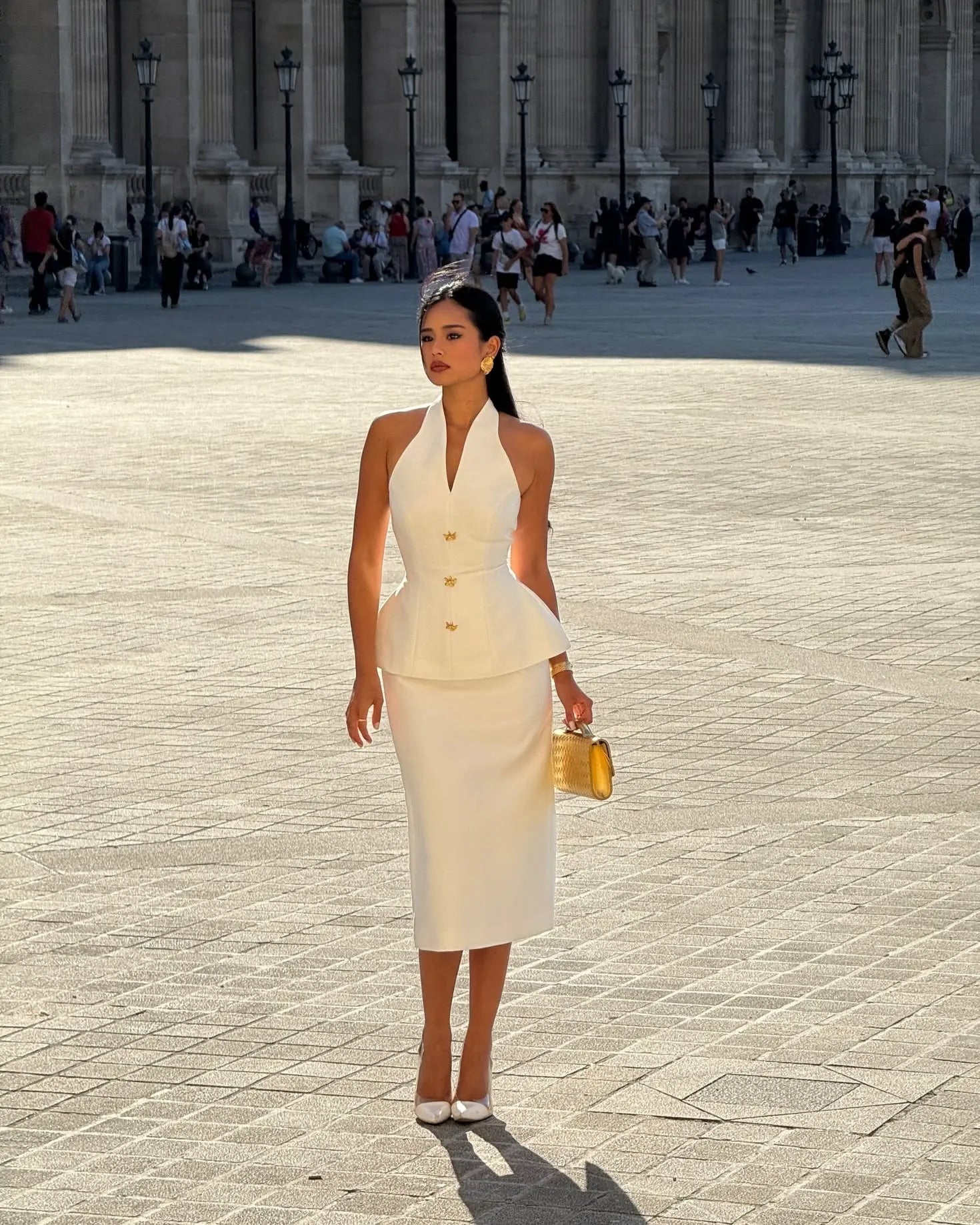 Halter V-Neck Backless Top & Straight Skirt Set