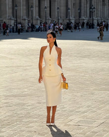 Halter V-Neck Backless Top & Straight Skirt Set