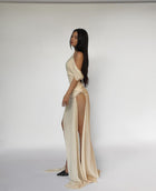 One-Shoulder Knot-Detail Waist-Knot Multi-Slit Bodycon Dress