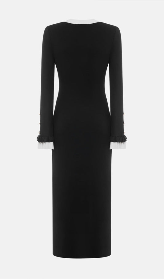 Knitted Contrasting Cuffs Maxi Dress