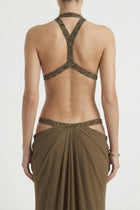 Crew-Neck Sleeveless Cutout Ruched Backless Dress