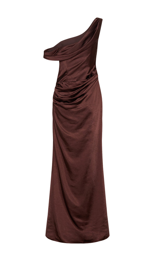 Off Shoulder Satin Maxi Dress