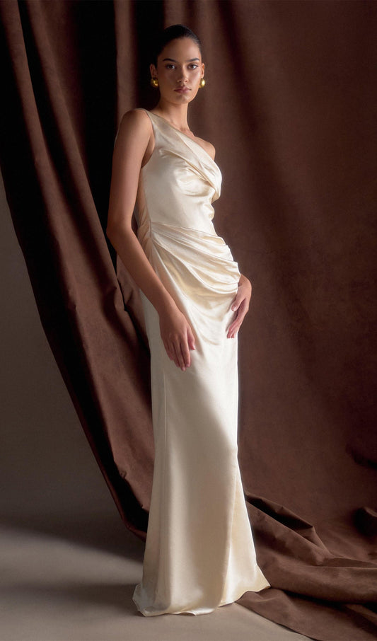 Off Shoulder Satin Maxi Dress