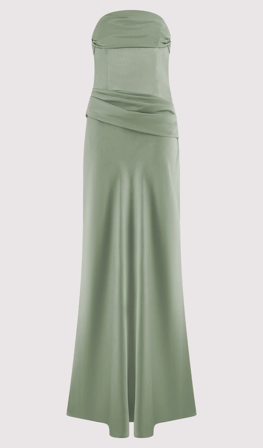 Strapless Satin Maxi Dress