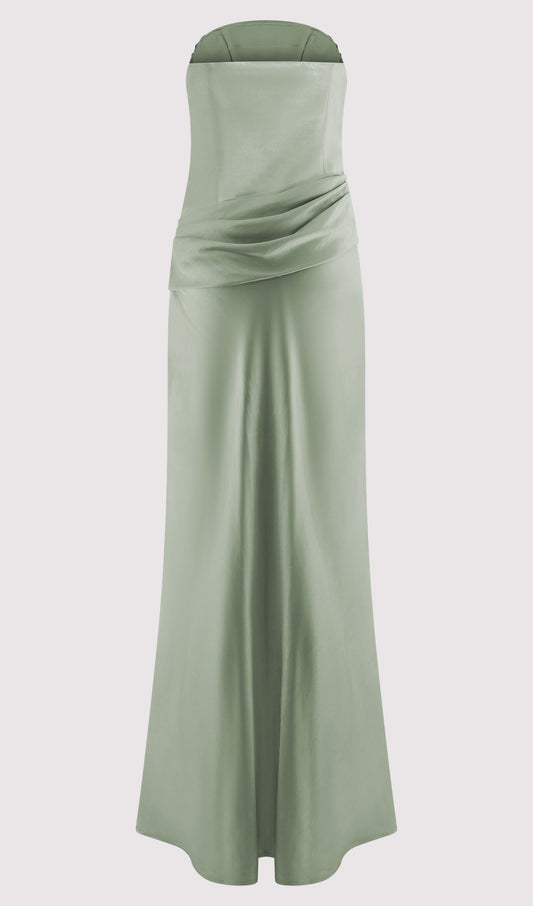 Strapless Satin Maxi Dress