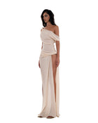 One-Shoulder Knot-Detail Waist-Knot Multi-Slit Bodycon Dress