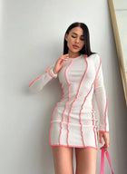 3D Panel Overlock Long Sleeve Knit Dress