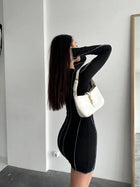 3D Panel Overlock Long Sleeve Knit Dress