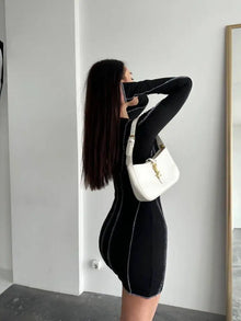 3D Panel Overlock Long Sleeve Knit Dress