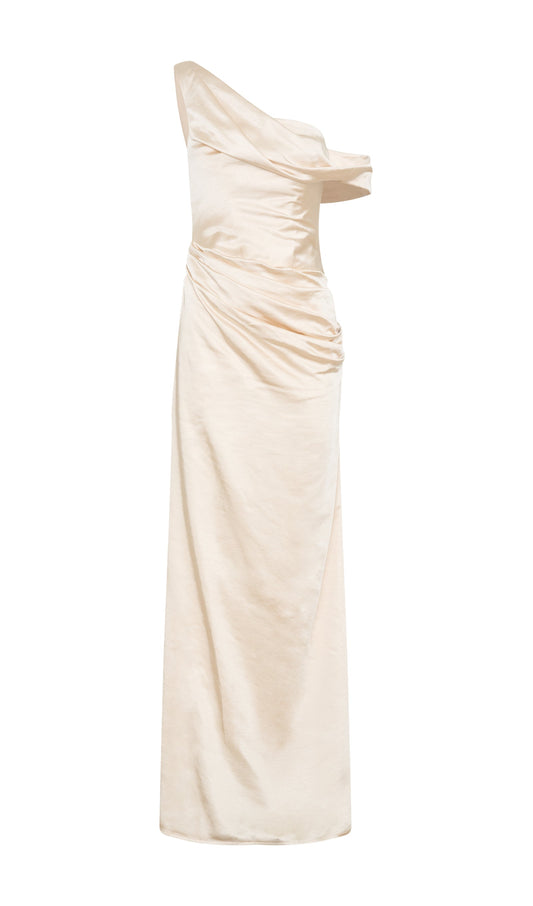 Off Shoulder Satin Maxi Dress