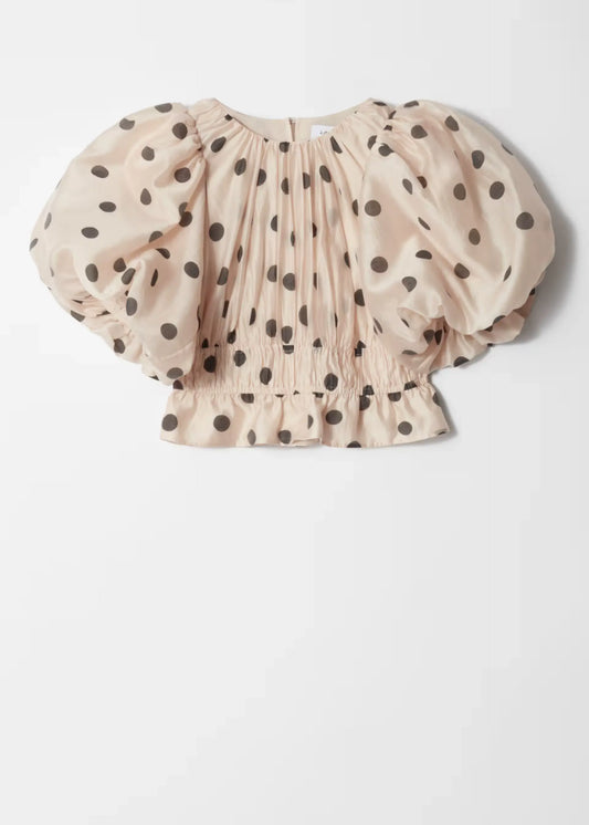 Polka Dot Lantern Sleeve Ruched Waist Top Tiered Skirt Set
