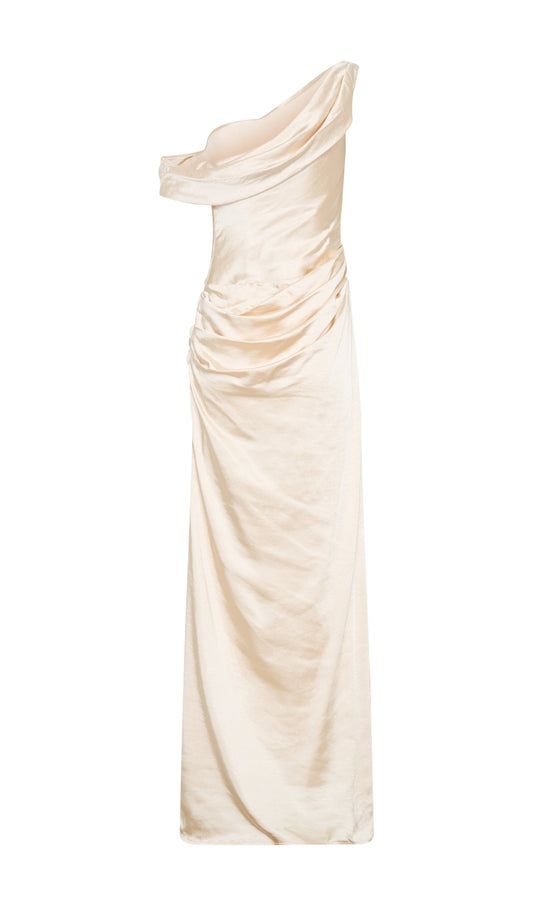 Off Shoulder Satin Maxi Dress