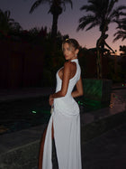 High-Neck Sleeveless High-Slit Dress