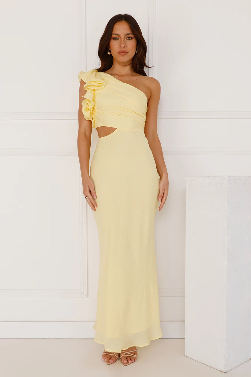 One Shoulder Maxi Dress Yellow