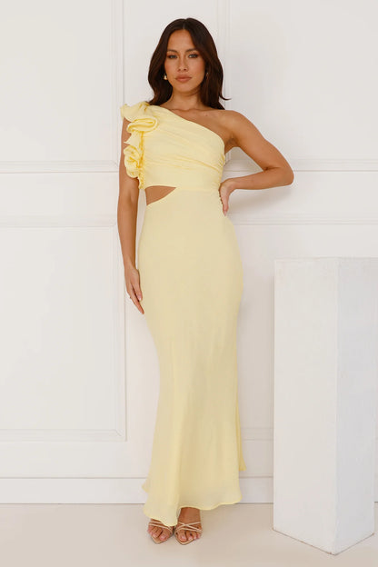 One Shoulder Maxi Dress Yellow