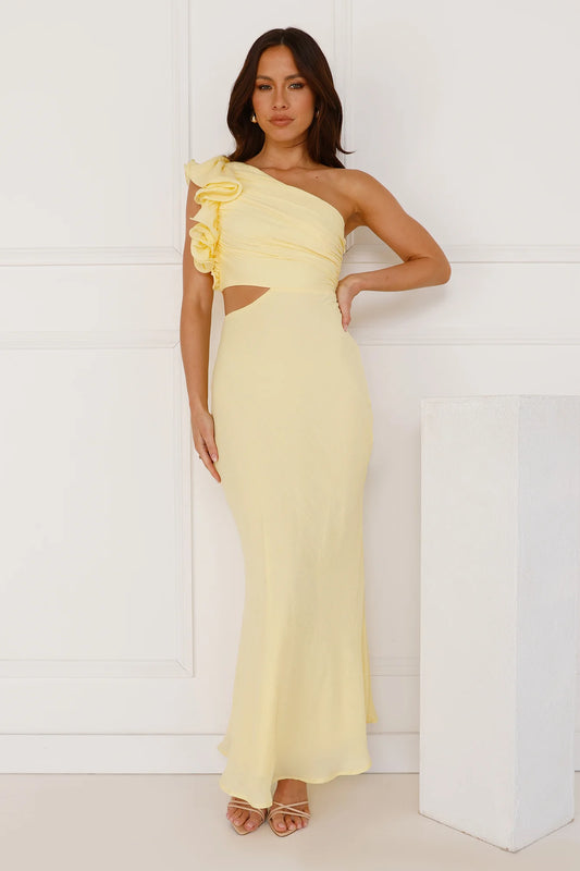 One Shoulder Maxi Dress Yellow