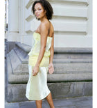 Strapless Iridescent Mesh Four-Way Stretch Paneled Yellow Midi Dress