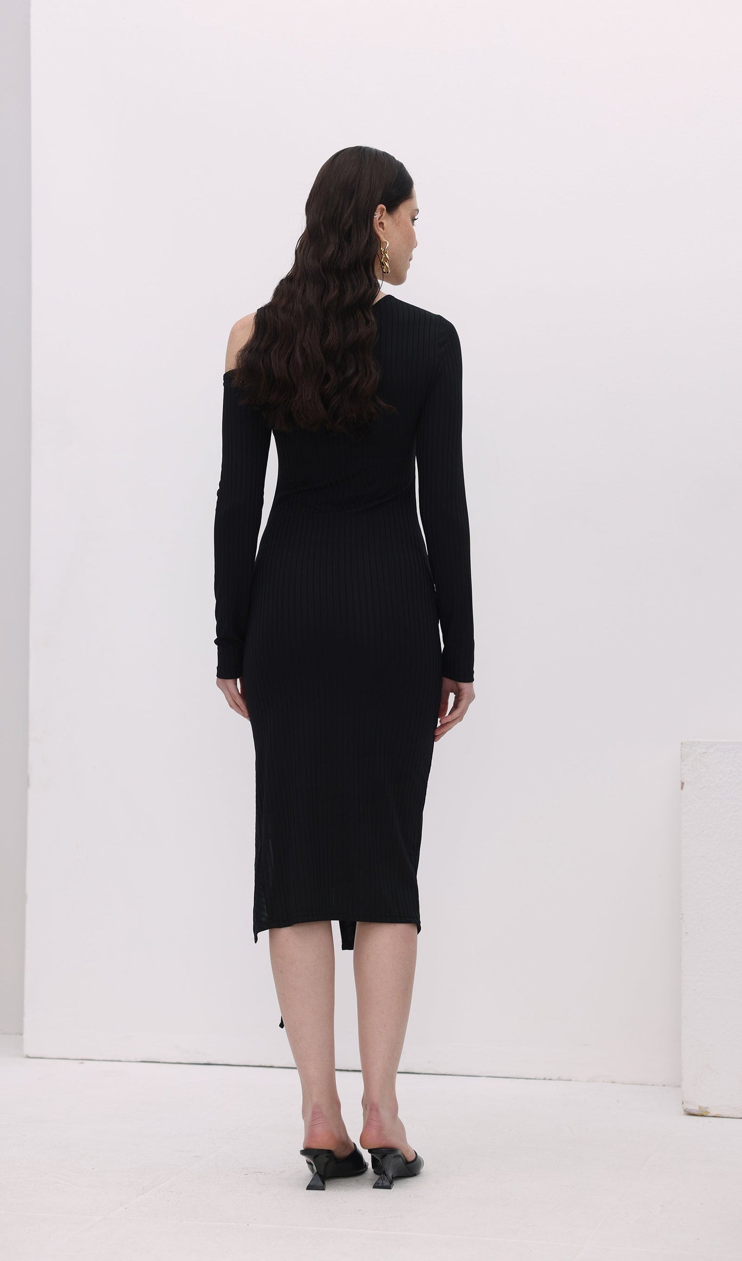 Solid Pleats Split Midi Dress