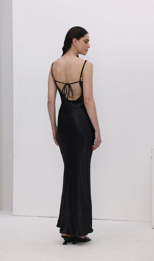 Satin Cowl Neck Backless Slip Dress