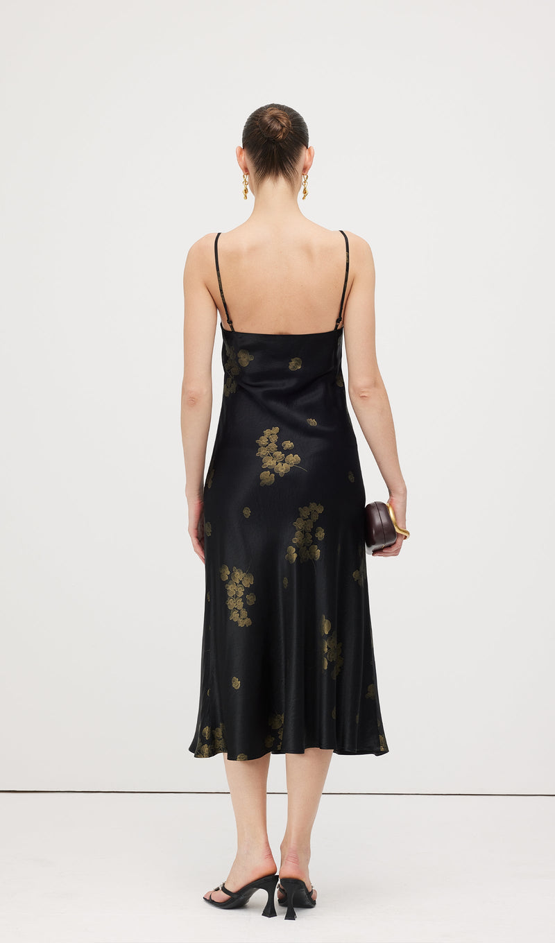 Floral Satin V-Neck Midi Slip Dress