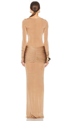 Slim Fit Plain Pleated Maxi Dress