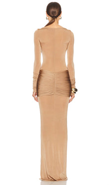 Slim Fit Plain Pleated Maxi Dress