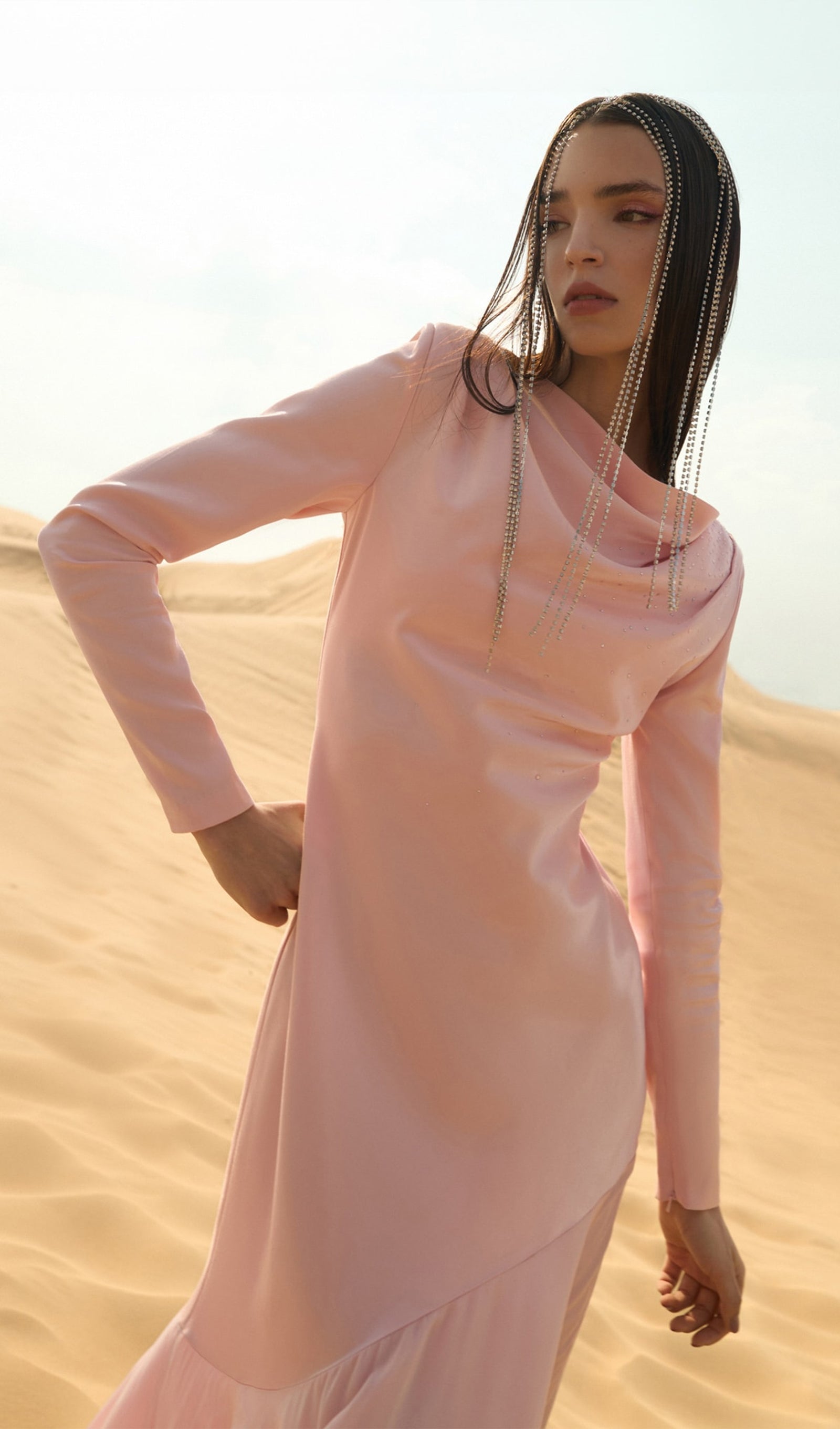 Fitted Satin With Rhinestones Maxi Dress
