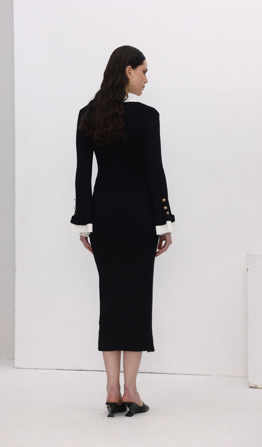 Knitted Contrasting Cuffs Maxi Dress