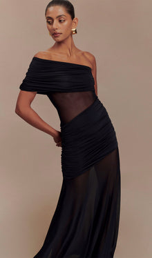 One Shoulder Mesh Maxi Dress
