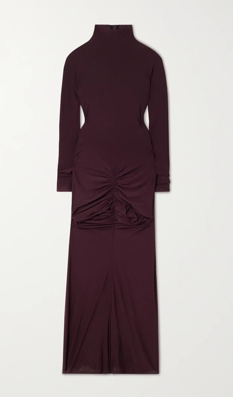 Draped Stretch Mesh Midi Dress