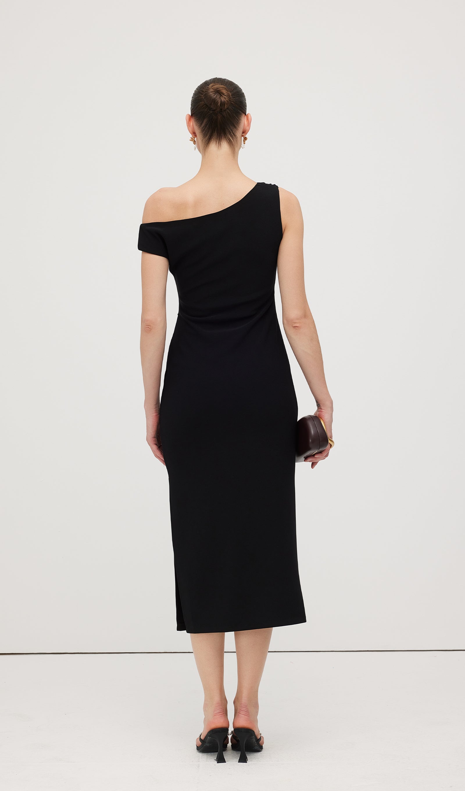 Asymmetric Metallic Midi Dress