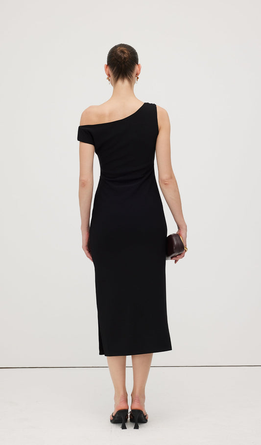 Asymmetric Metallic Midi Dress