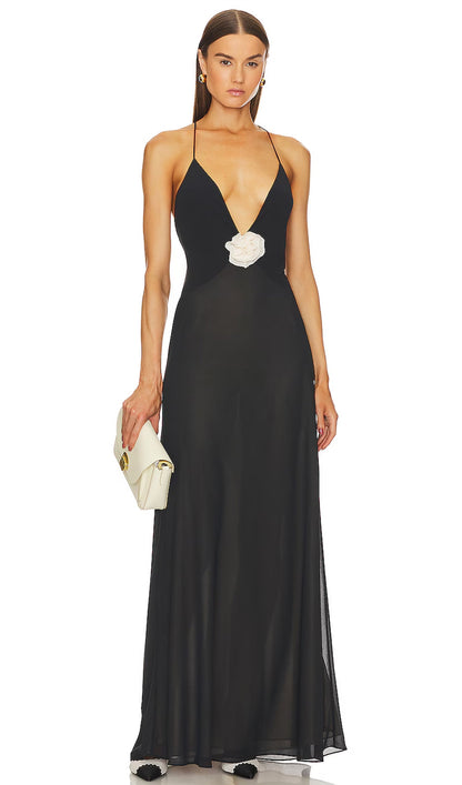 V Neck Halter Midi Dress