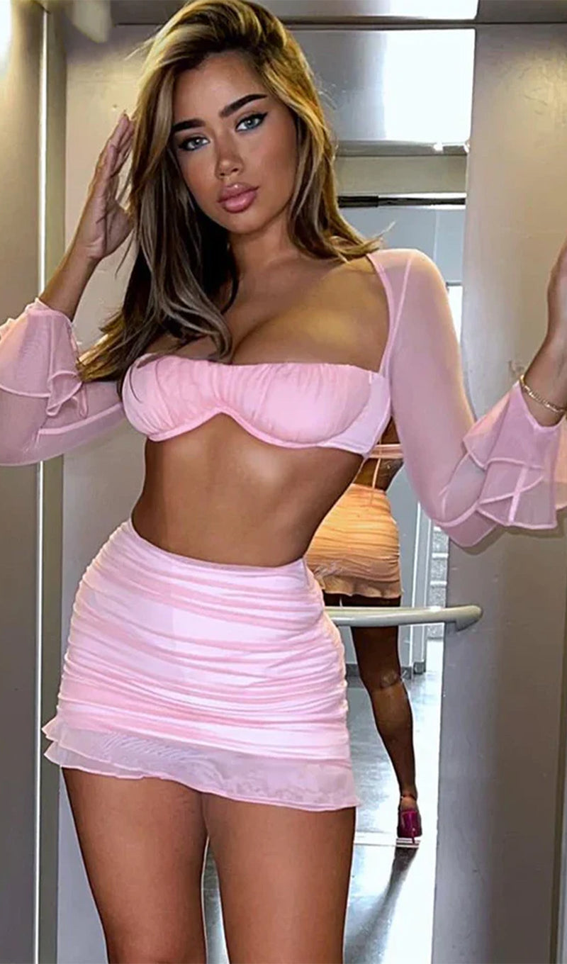 Ruched Mini Skirt Sets