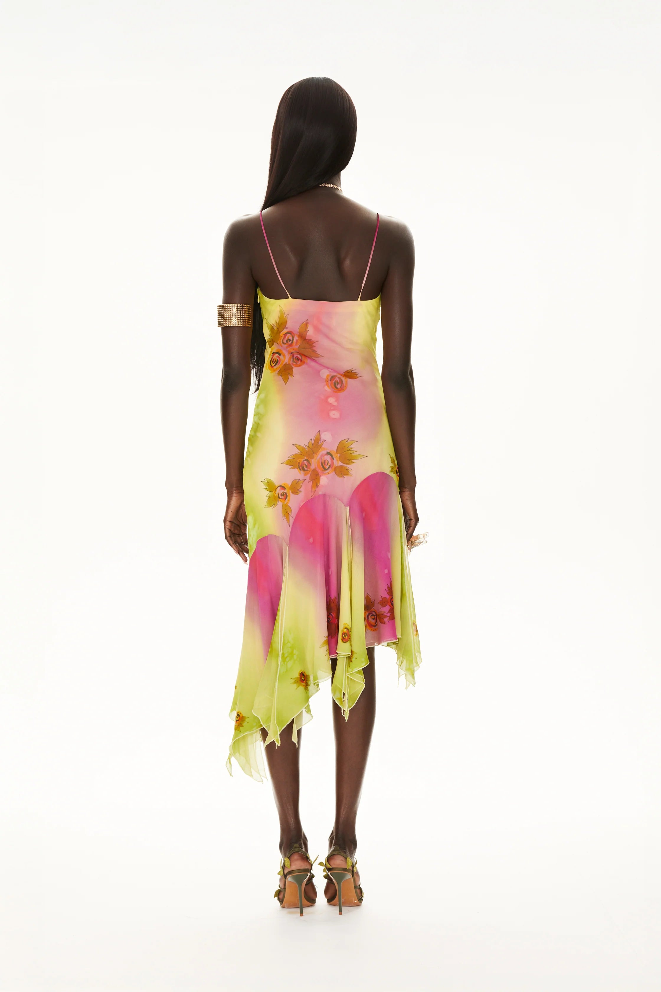 Hand-Beaded Ombre-Dyed Chiffon Spaghetti Strap Dress