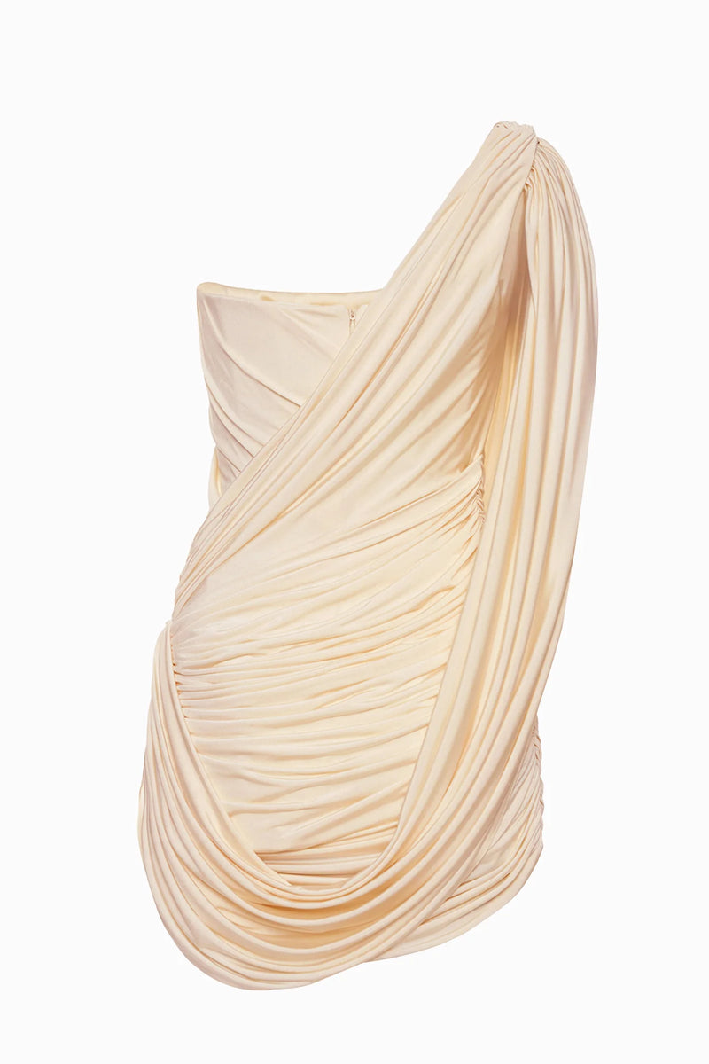 One-Shoulder Bandeau-Style Ruched Mini Evening Dress