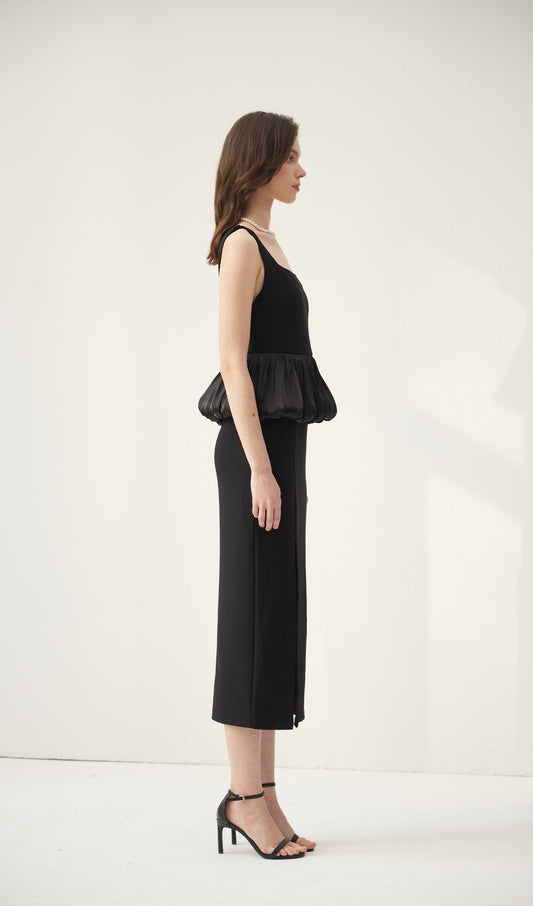 Ruffle Hem Slit Midi Dress