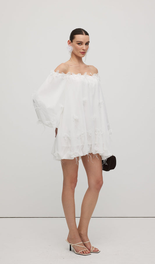 Off Shoulder With Butterfly Embellished Mini Dress