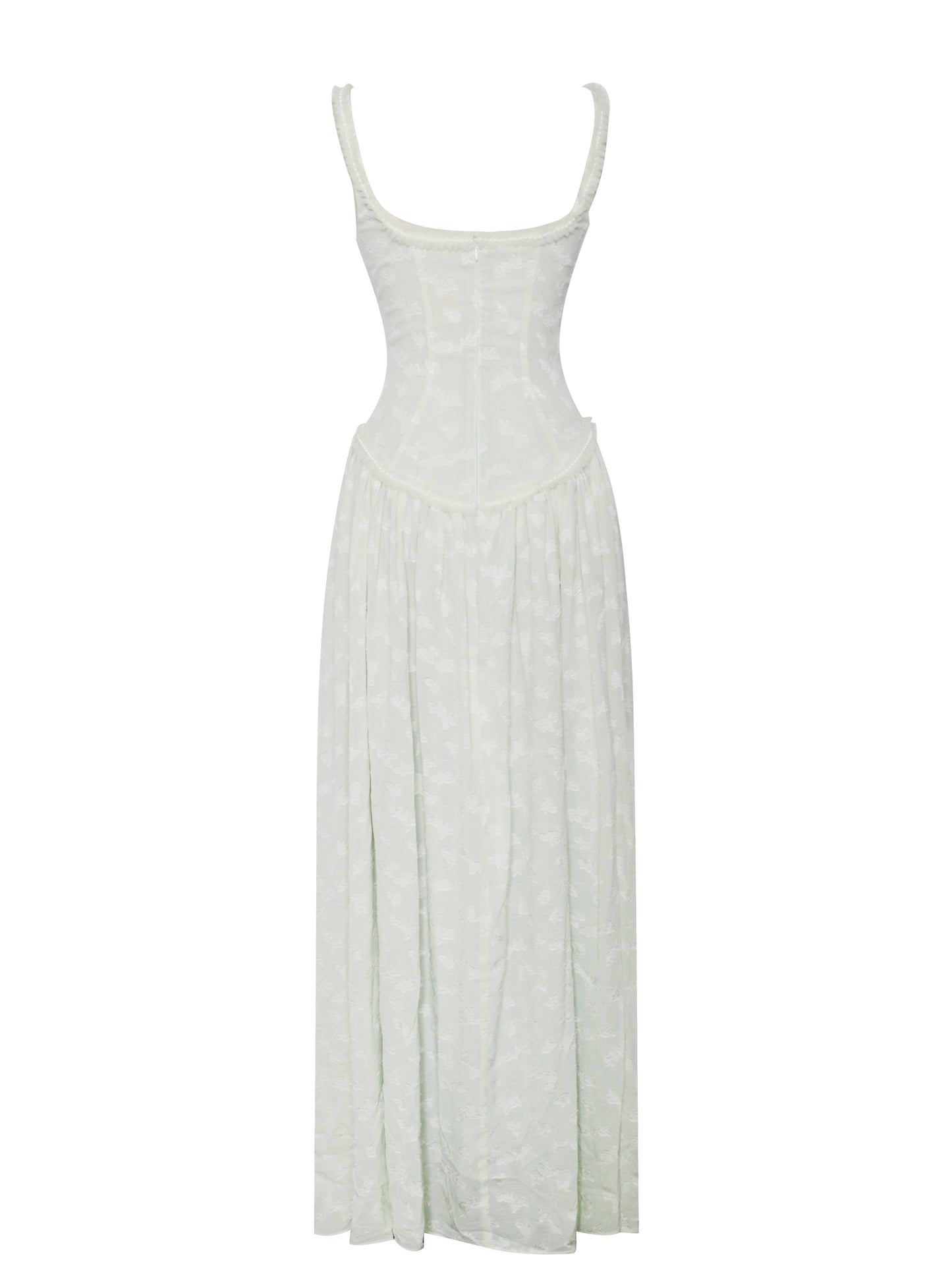 Ulissa Square Neck Jacquard Textured High Slit Maxi Dress