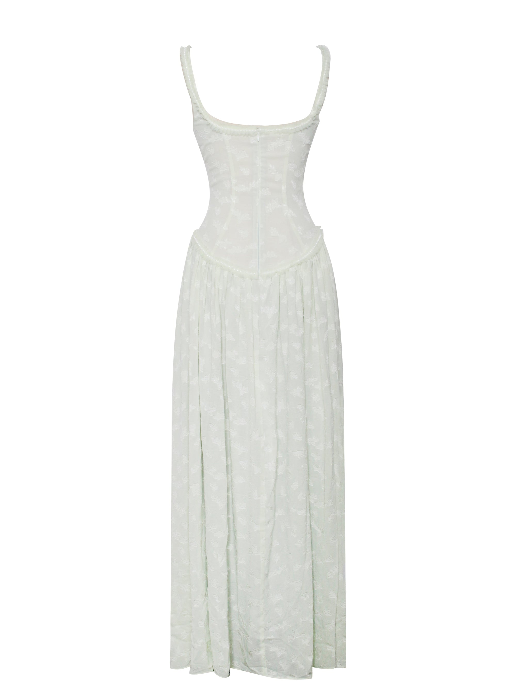 Ulissa Square Neck Jacquard Textured High Slit Maxi Dress