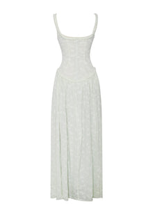 Ulissa Square Neck Jacquard Textured High Slit Maxi Dress