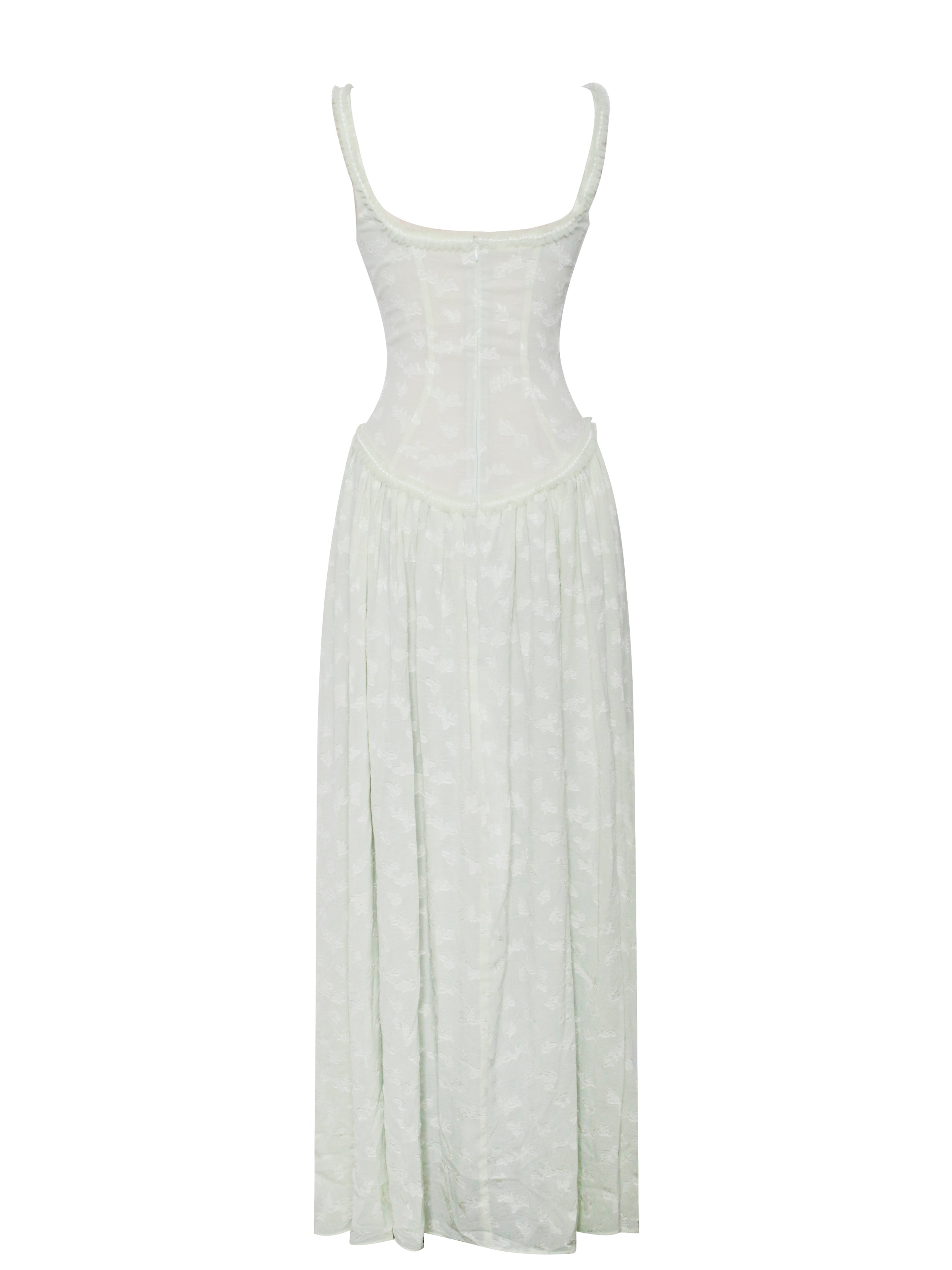 Ulissa Square Neck Jacquard Textured High Slit Maxi Dress