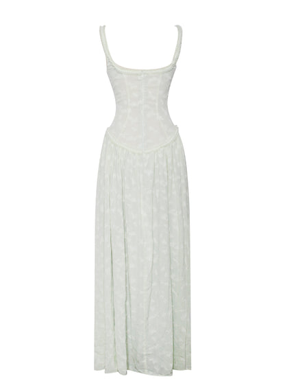 Ulissa Square Neck Jacquard Textured High Slit Maxi Dress