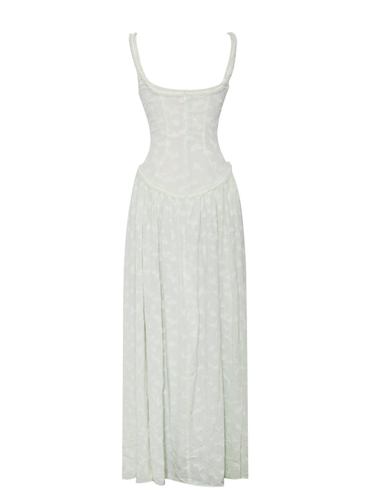 Ulissa Square Neck Jacquard Textured High Slit Maxi Dress
