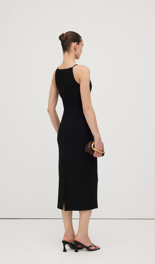 Solid Keyhole Cutout Midi Dress