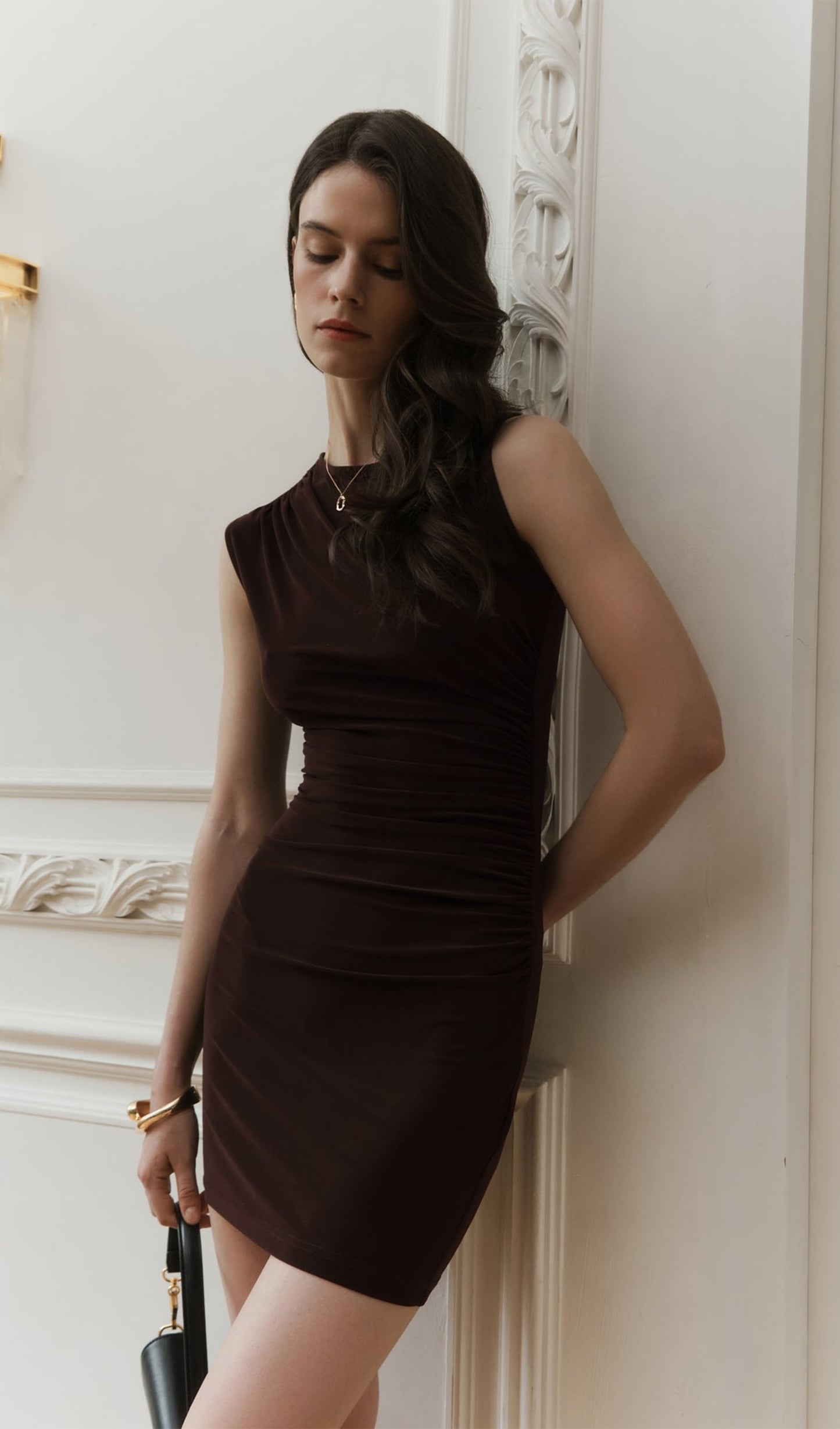 Asymmetric Shoulder Wide Band Mini Dress