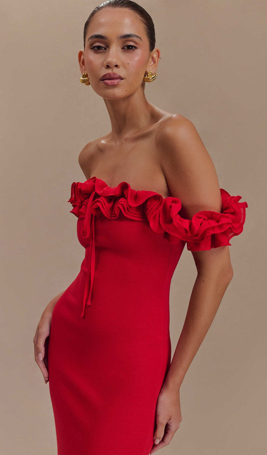 Ruffle Off Shoulder Maxi Dress